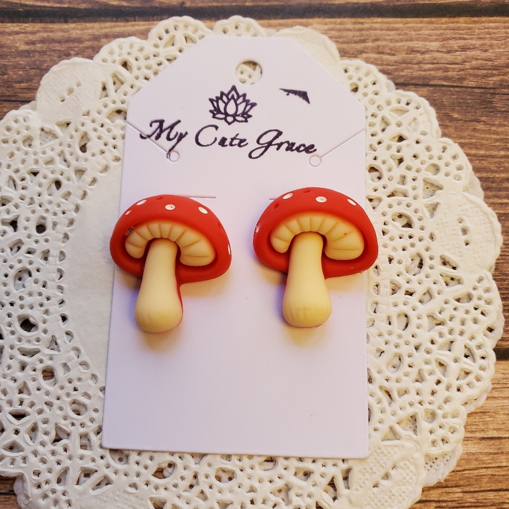 Mushroom earrings clay - Picture 1 of 2